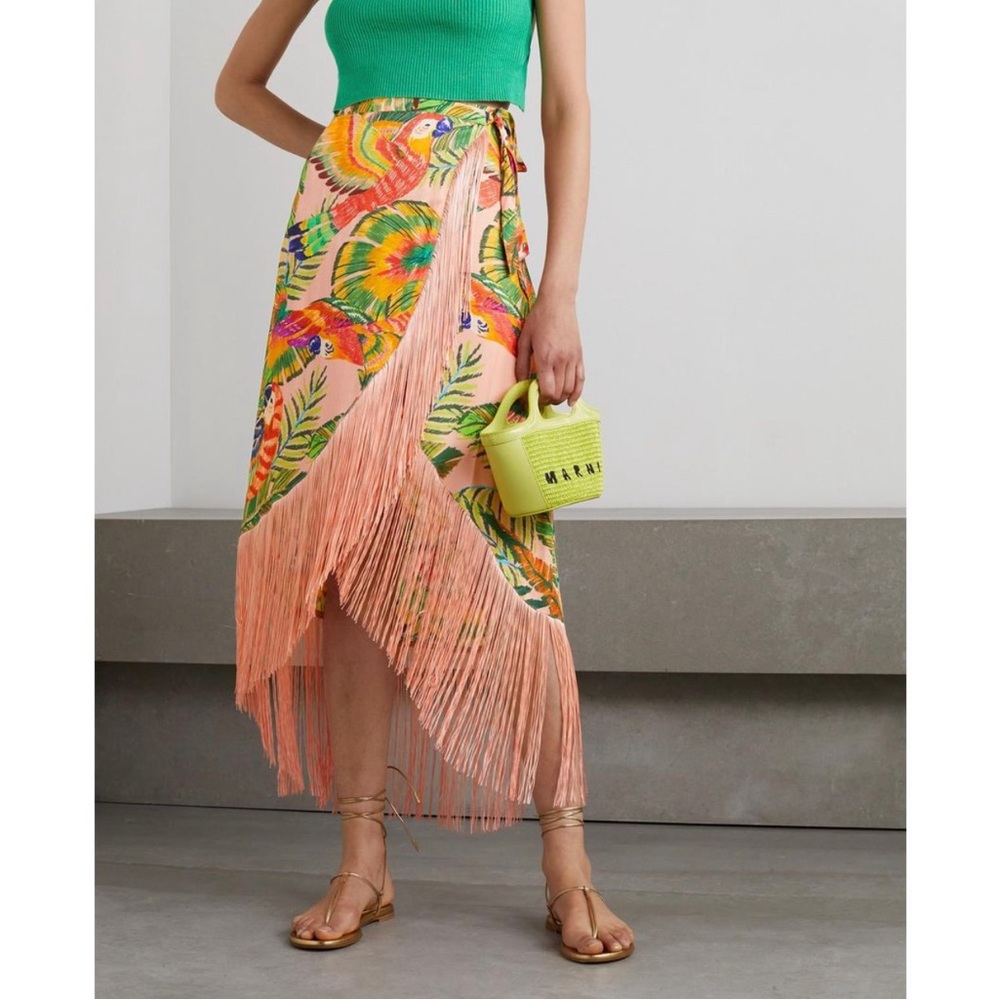 COPY - FARM Rio Fringed Printed Voile Wrap Skirt XS